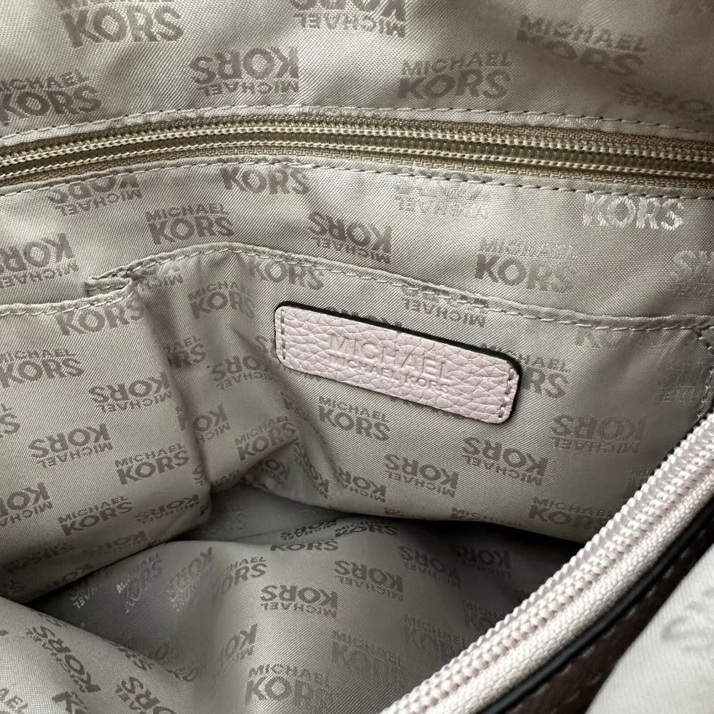 Michael Kors Anita Pink Nude Pebbled Leather Silver Hobo Shoulder Crossbody Bag